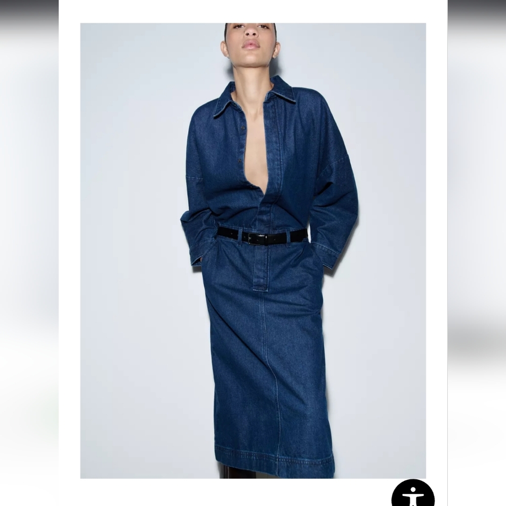 Zara Dark Blue Denim Midi Dress
